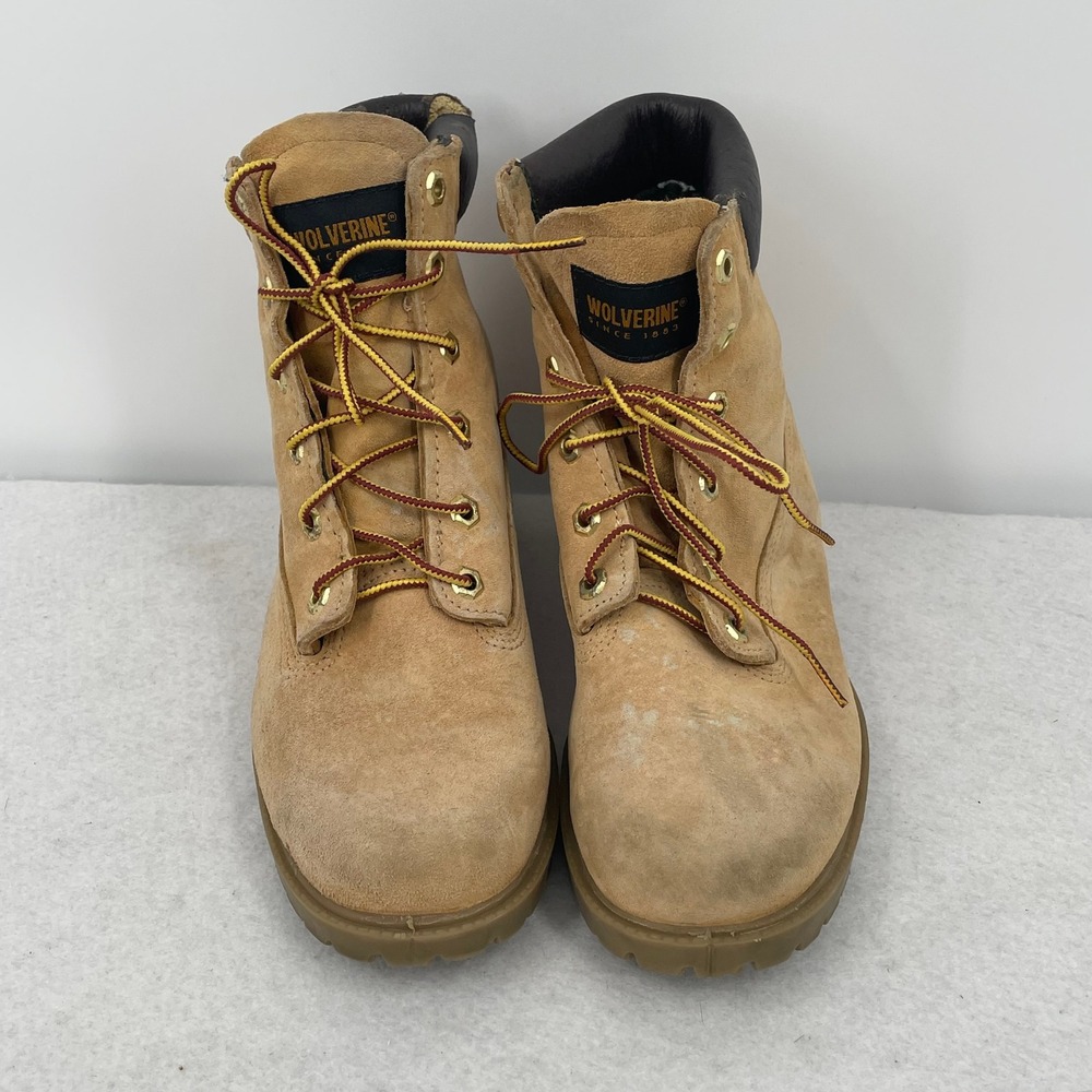 Wolverine Womens Tan Suede Lace Up Work Boots Oil Resistant Lug Sole Size 8.5